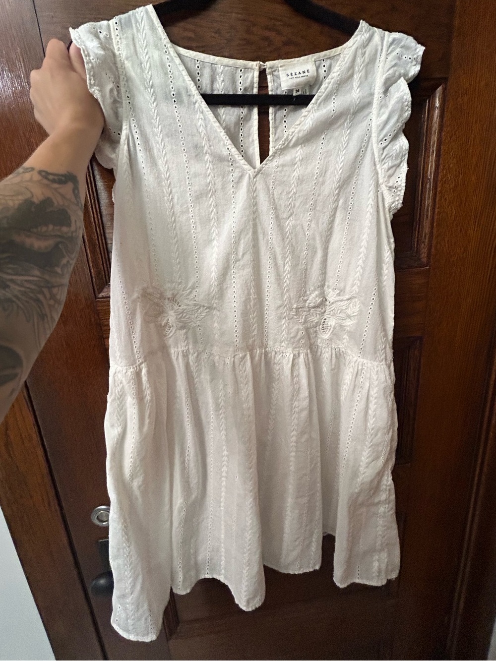 Sezane Emilia Embroidered Eyelet Summer Dress - Sz 36